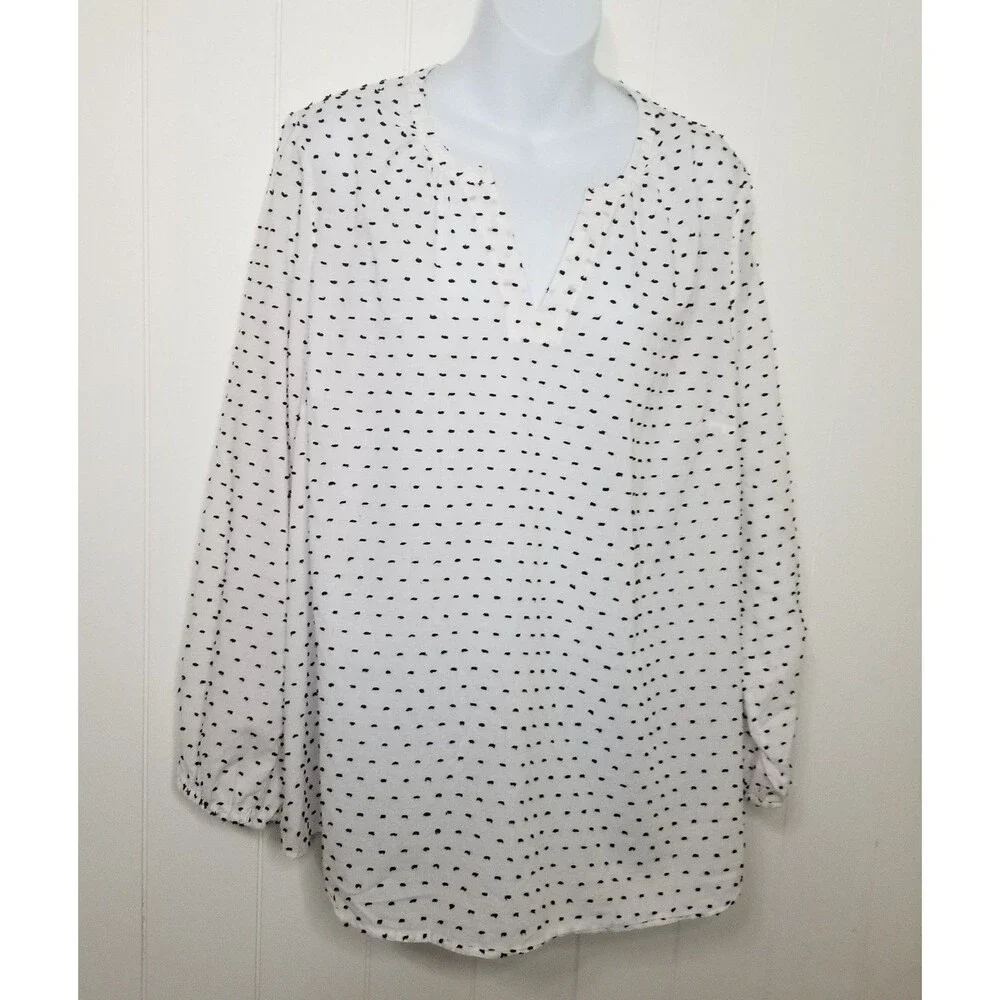 Lane Bryant Women's Top Size 18 Long Sleeve Polka Dot Textured Blouse